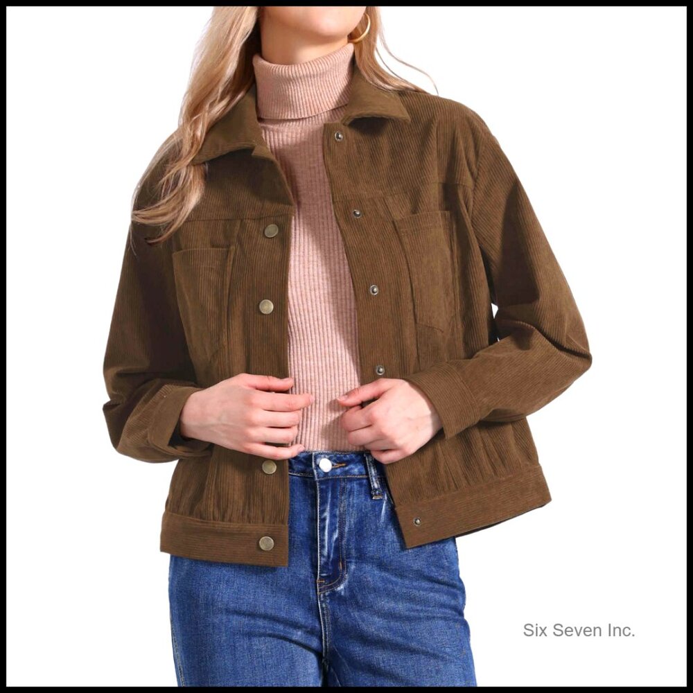 Corduroy Shacket Casual Button Down Jacket Women's Fall Outerwear Lightweight